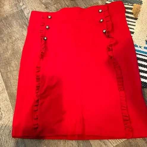 Red Pencil Stretchy Pull On Ruffle Skirt Love Scarlet Size L Red Size L