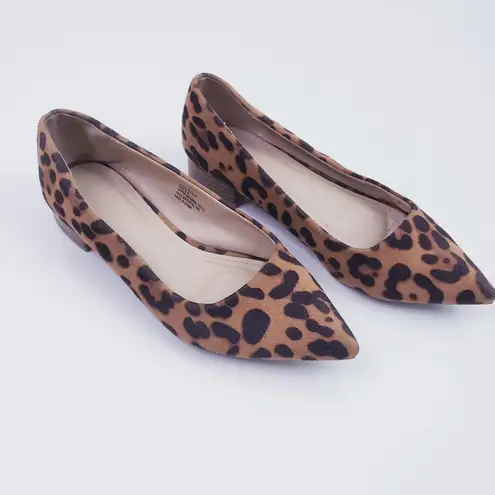 Lulus Alessia Leopard Suede Low Pointed Toe Heels Brown Size 6.5
