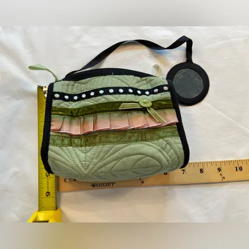 NWT Carleen Powell for Silvestri make up bags set & jewelry, quilted 3 pieces Green