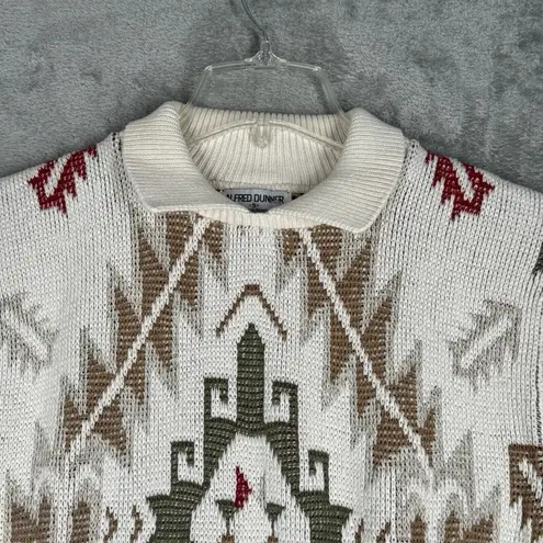 Alfred Dunner Sweater Womens Small Cream Multi Southwestern Aztec Collar Casual