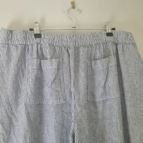 Loft  Outlet Blue and White Striped Wide Leg Crop Linen Blend Pant