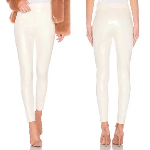 LPA Faux Leather Coated Pants Large White High Rise Slim Tapered Leg Leggings