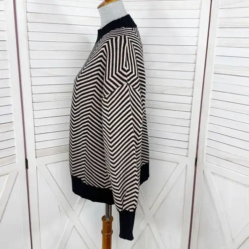 Zesica Chevron Stripe Lantern Sleeve Mock Neck Sweater Tan Black Large