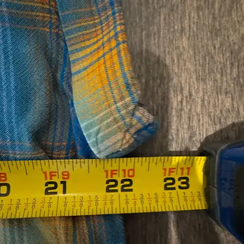 KAVU Women’s Blue and Orange Plaid Sleeveless Shirt Size L Gorpcore Hiking Camp