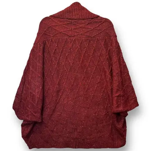 st. john's bay St.‎ John's Bay Beetroot Red Textured Knit Poncho XXL Cowl Neck Button Detail