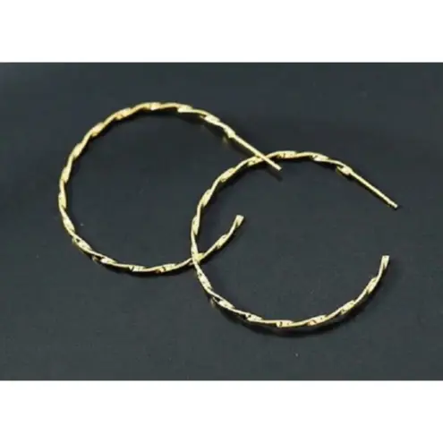 Boutique Beautiful Twist 14k Gold Plated Sterling Silver Hoop Earrings,‎ 4.2cm
