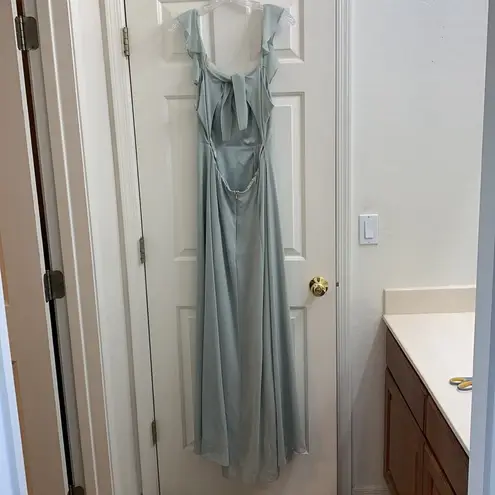 BHLDN Diana Sage green mint gown ruffle slit med