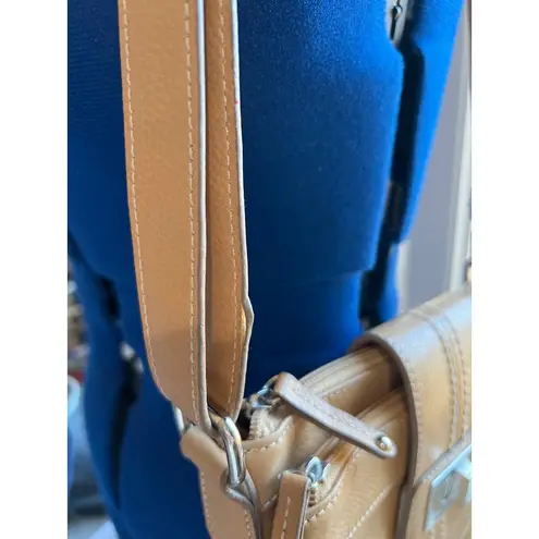 Tignanello Tan Leather & Silver Crossbody Shoulder Purse Convertible Bag 9 x 9"