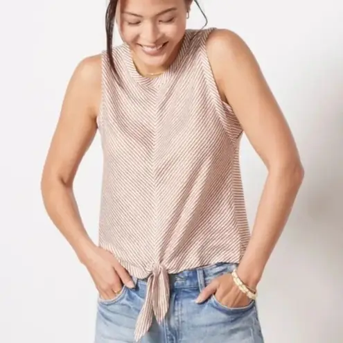 Evereve | Brown and Cream Striped Sleeveless Tie-Front Top | Small