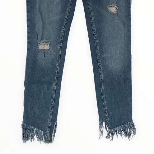 Free People We the Free Great Heights Distressed Frayed In Sky Skinny Jeans Cropped size 26