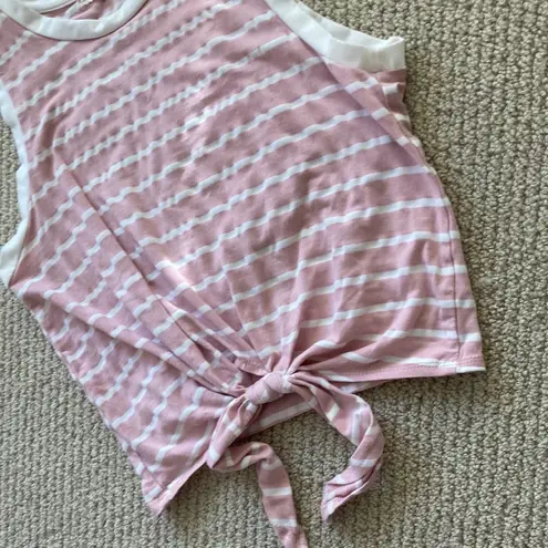 Heart & Hips Pink White Striped Crop Tie Tank Top Cotton Stretch Crew Shirt S