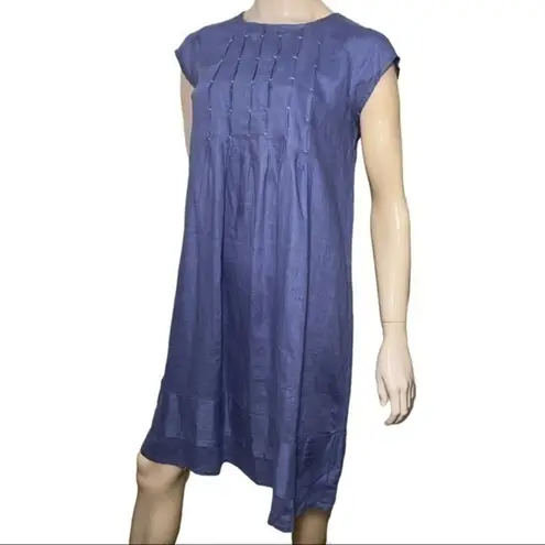 Sundance Women’s Size XS Blue w Mint Green Embroidered Smocked Front Linen Dress