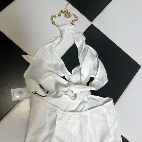 We Wore What NWT Halter Shell Chain Midi Dress Linen White CutOut Beach Pool sz M