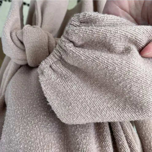 Saints + Secrets Beige Knit Front Knot Dress Balloon Sleeves L