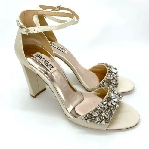 Badgley Mischka Women's Barby Ivory Satin Embellished Heels 8.5