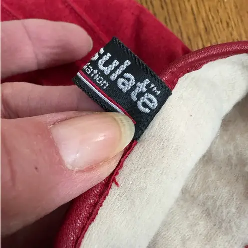 Vintage Red Suede Leather Winter Gloves | Soft Fleece Lining | Fits Large