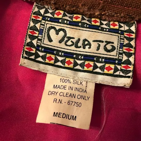 Vintage MOLATO Silk Pink Tweed Patchwork Hippie 70s Maxi Dress Duster Jacket Size M