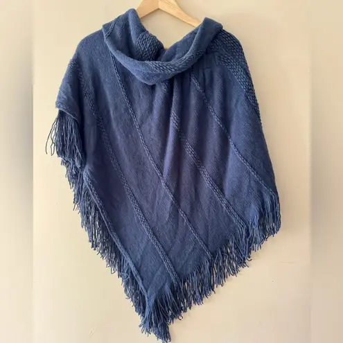 Charter Club NEW! Women's Navy Blue Raschel-Knit Toggle Fringe Poncho
