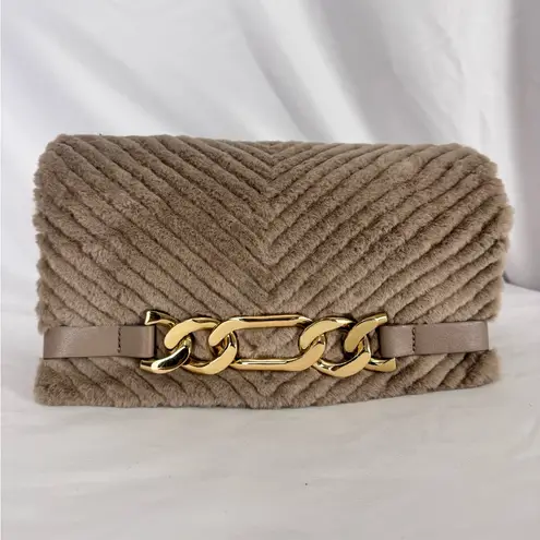 INC International Concepts Tan Gold Clutch with Chain Detail