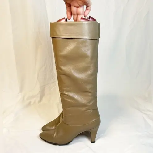 Vintage Joyce California Tall Taupe Leather Knee High Slouch Boots~6.5~
