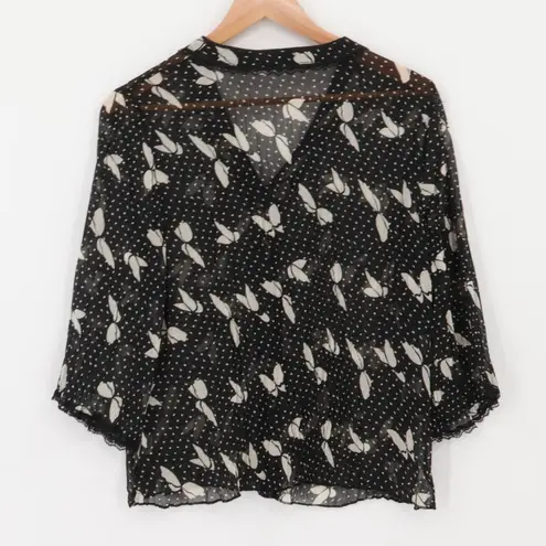 Vintage Claudia Richard Black Sheer Butterfly Print Button Top Fairy Y2K Size PM