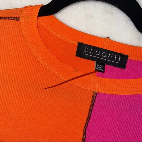 Eloquii New Anya Patchwork Colorblock Bodycon Dress in Pink & Orange