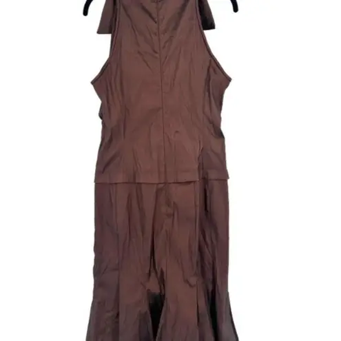 Cache  Lux Tadashi Shoji Dress Brown Ruched Taffeta Gown Size 6 Evening Collared