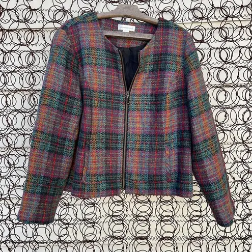 Christopher & Banks  Plaid Wool Blend Zipper Front Blazer Jacket