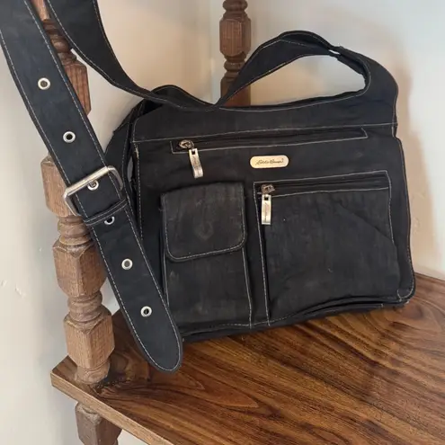 90s Vintage Eddie Bauer Black Multi Compartment Crossbody Bag Large Y2K Grunge