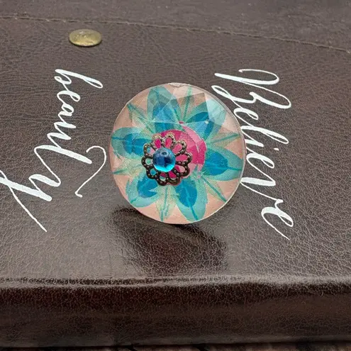 Adjustable Floral Statement Ring Stainless Steel Boho Y2K Blue