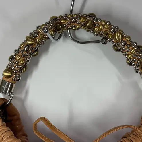 Karen Millen TAN LEATHER STUDDED STRAP SHOULDER BAG