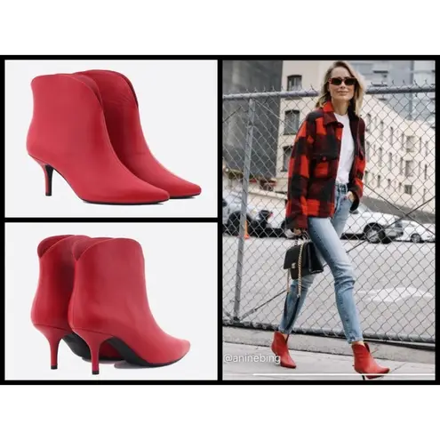 ANINE BING ππ Annabelle Boots 100% Leather Pointed Toe Ankle Booties Red 37