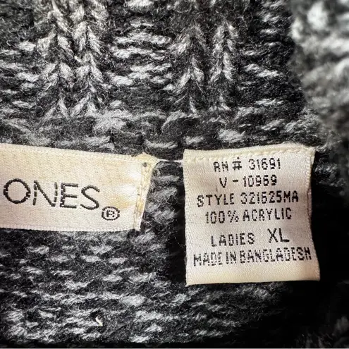 Vintage Y2K Black & Gray Fringed Hem Turtleneck Sweater Long Sleeves Cozy Sz XL