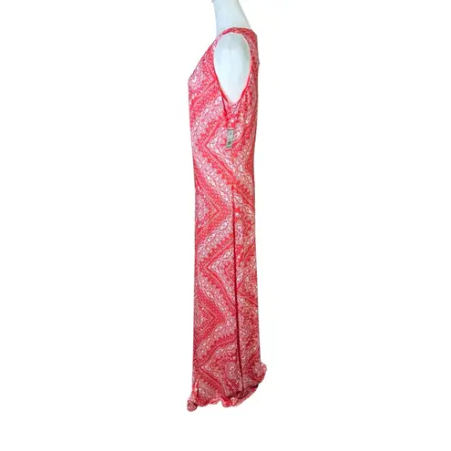 Jessica Howard Maxi Dress Red Womens Size 12 Bandana Print Jersey Sleeveless NEW