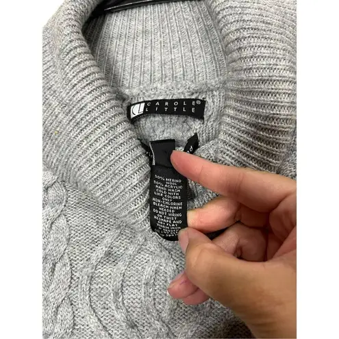 Vintage Carole Little Turtleneck Sweater Merino Wool Blend Cable knit Gray sz S