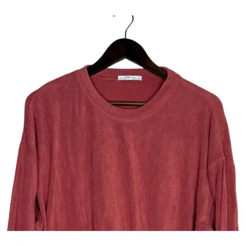 ZARA  Ruffle Gathered Top Elastic Waist Long Sleeve Stretch Sweater M Coral Pink thumbnail 3