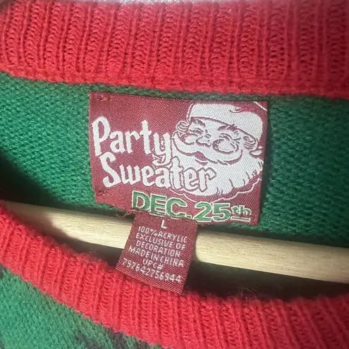 Holiday Time Christmas Meowy Catmas Holiday Party Cat Themed Green Red Sweater Size L…