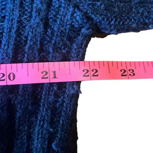 Roberto Collina Large Navy Rib Knit Zip Up Sweater Removable Fur Collar Grandma Blue