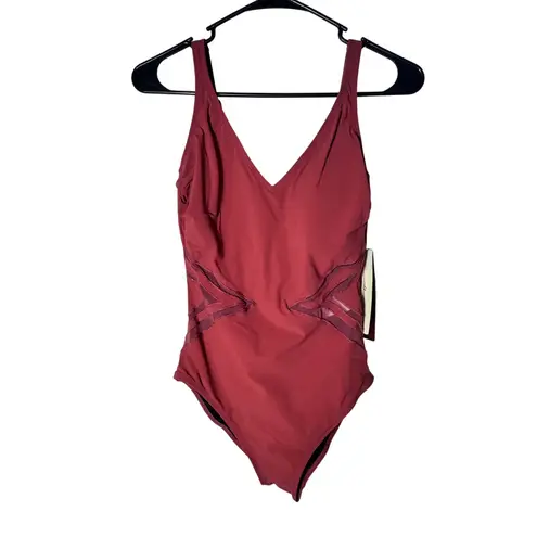 Gottex NWT Day Dreamer Rust V-Neck One Piece Swimsuit Mesh Cutouts Size 6