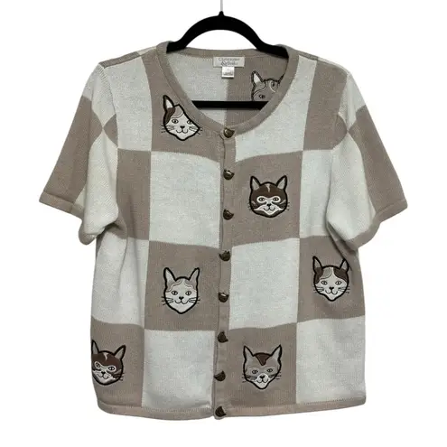 Christopher & Banks Vintage Calico Cat Patchwork Short Sleeved Cardigan - Size L