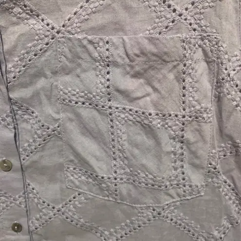 Heartloom Periwinkle Eyelet Cotton Button Down Shirt Size S