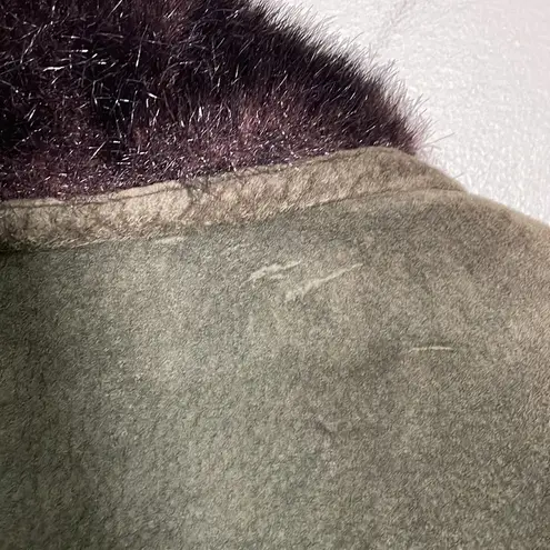 Vintage John Murrough Suede Coat Green Fur Collar Women's M 80s 90s retro Size M