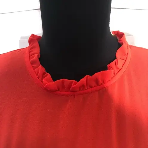 Monteau Los Angeles Blouse Bell Sleeves Chiffon Flared Ruffled Neckline Red sz L Size L