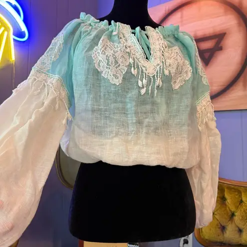 NWT Vanita Rosa 100% Linen Boho Aqua & Cream Ombre Sheer Beach Cover Top Blue Size undefined