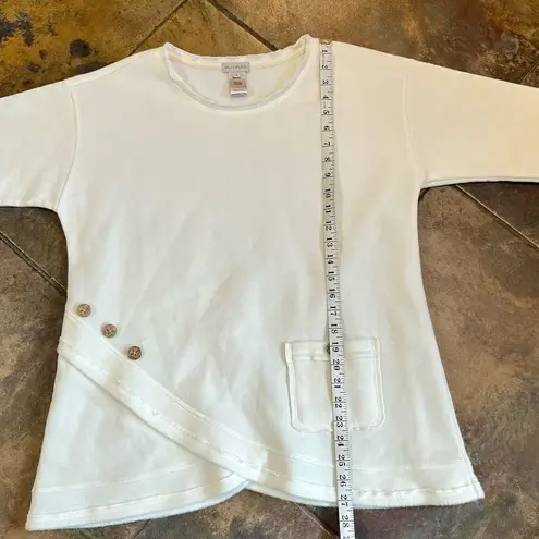 Multiples Women’s White Sweatshirt Front Pocket Buttons 8