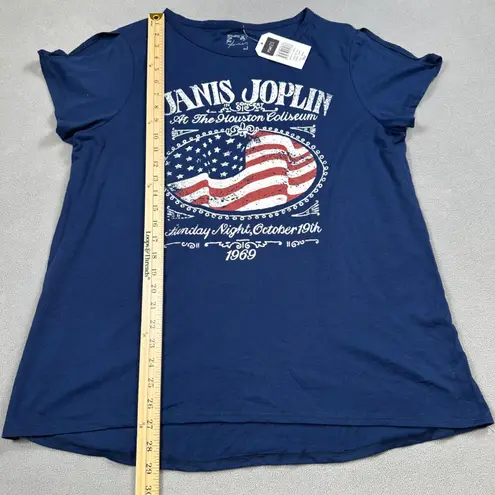 Janis Joplin Concert Shirt 2XL Blue Womens American Flag Concert Slit Tee Top Size XXL