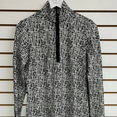 J. McLaughlin Sketch Geo Print Bedford L/Sleeves Dress M Black Off White Stretch