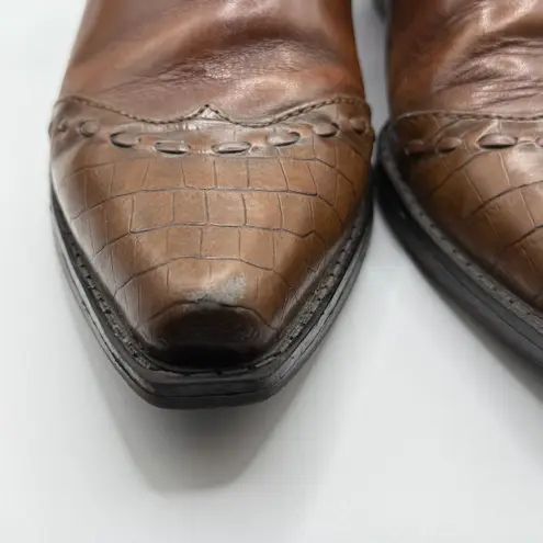 Earth Spirit Cheyenne Western Ankle Boots Brown Leather Pointed Toe Slip On 6.5