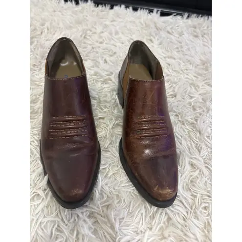 Nicole Brown Leather Ankle Boots Chelsea Style Block Heel Western Stitch Sz 6