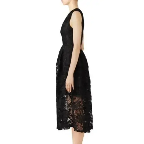 Nicholas Deep V Neck Floral Lace Midi Dress Black Size 2
